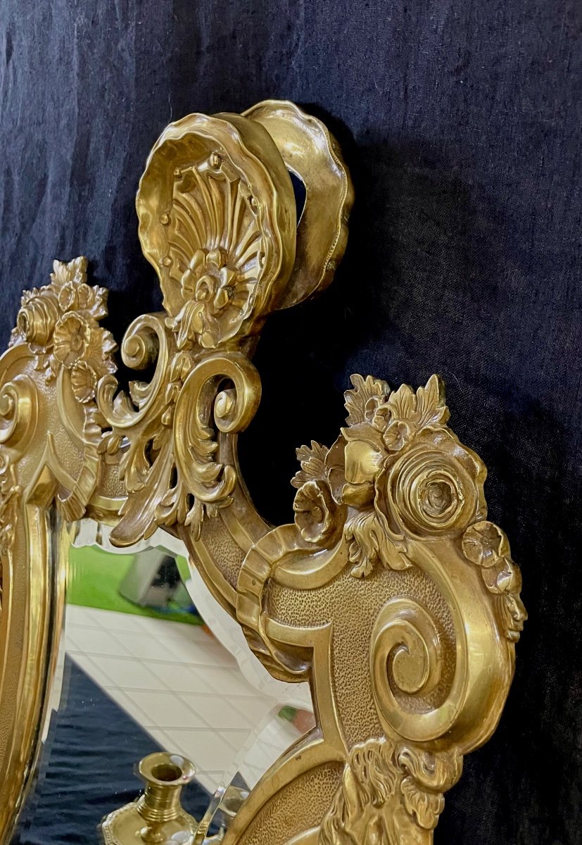 Paire D’appliques Murale Avec Miroirs Bronze-photo-4