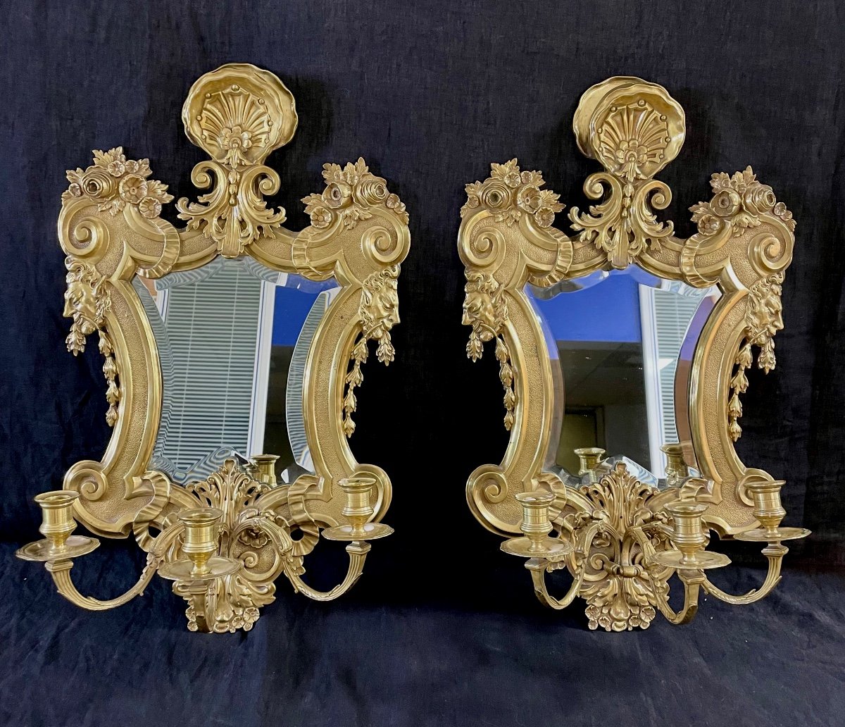 Paire D’appliques Murale Avec Miroirs Bronze