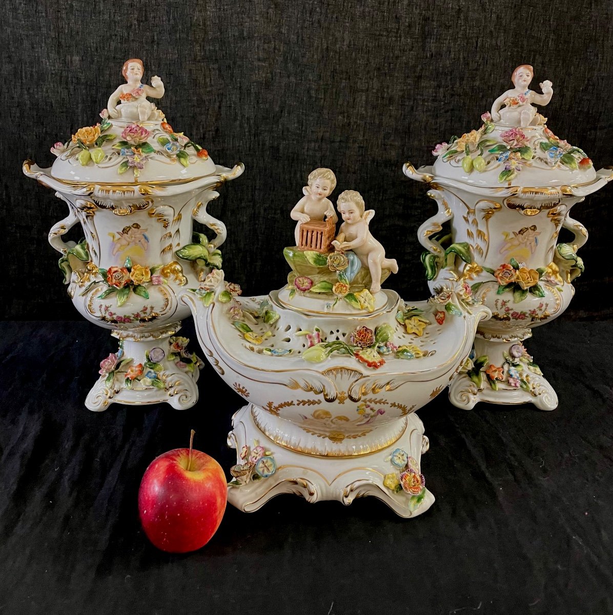 Garniture « pots Pourris » Porcelaine Cappodimonte-photo-2