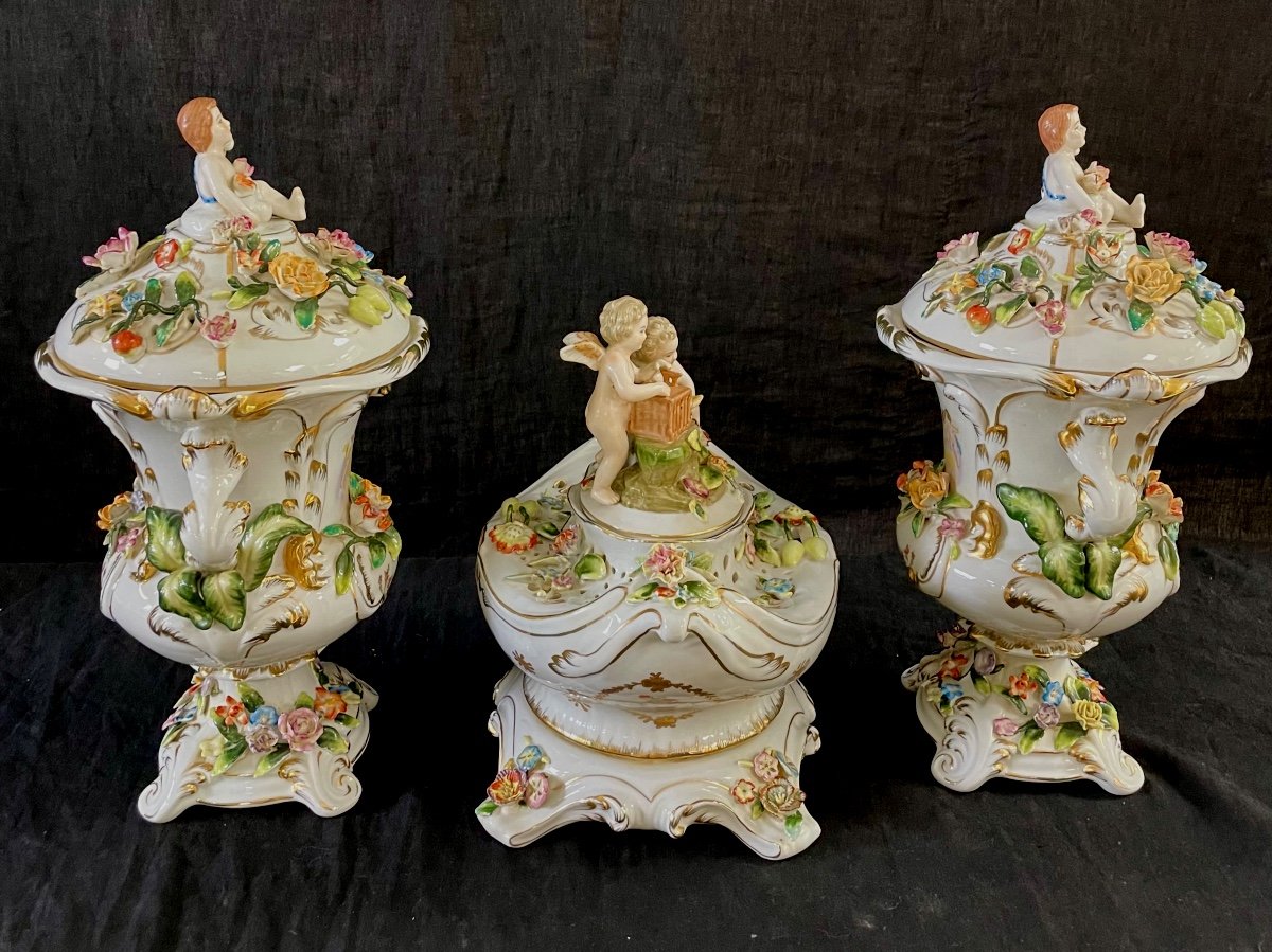 Garniture « pots Pourris » Porcelaine Cappodimonte-photo-6