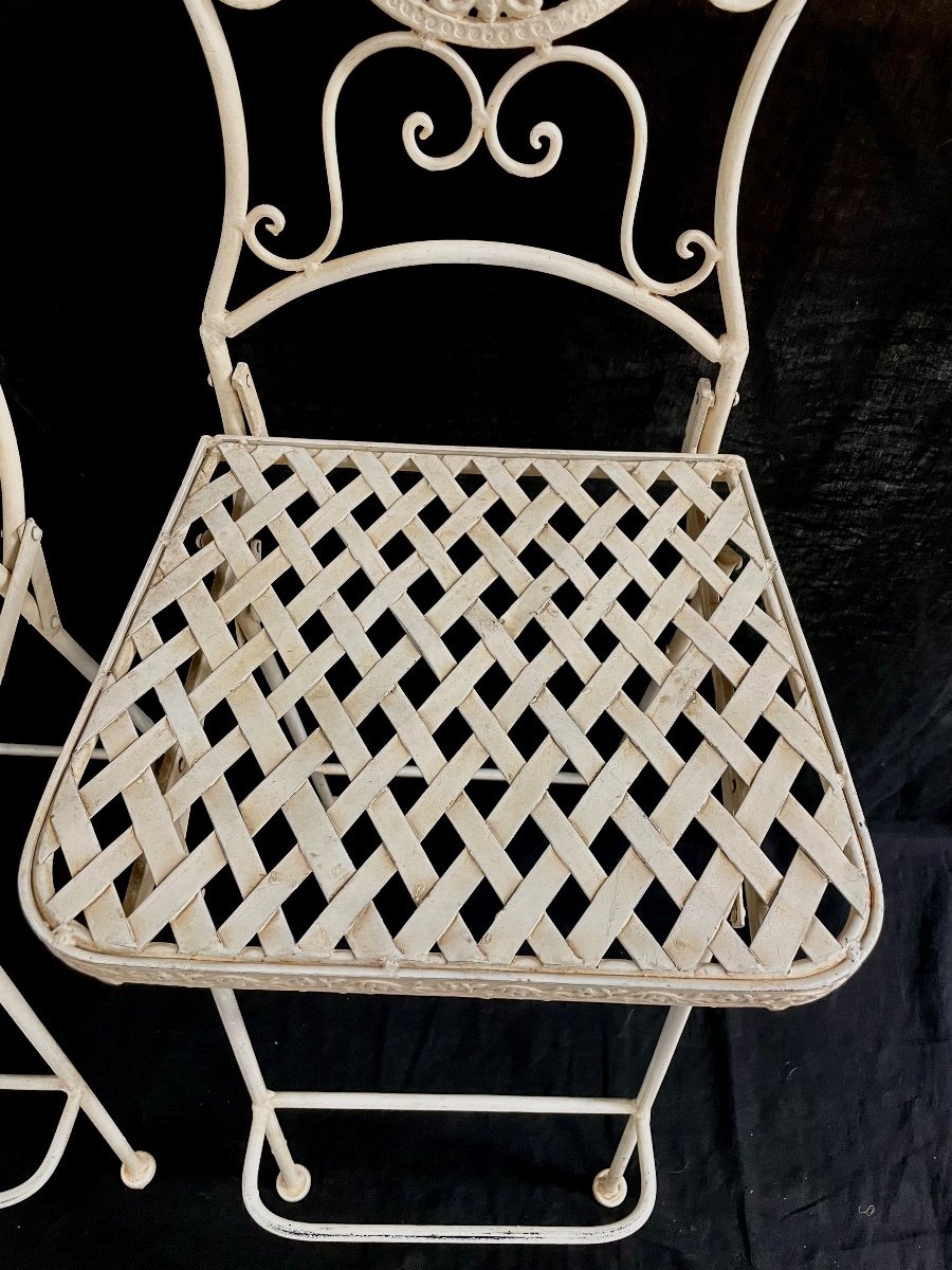 Pair Of Folding Wrought Iron High Chairs-photo-3