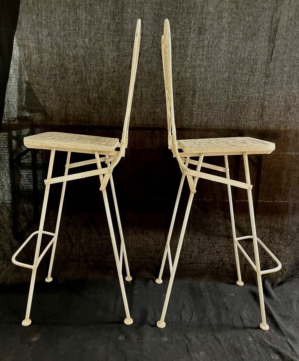 Pair Of Folding Wrought Iron High Chairs-photo-2