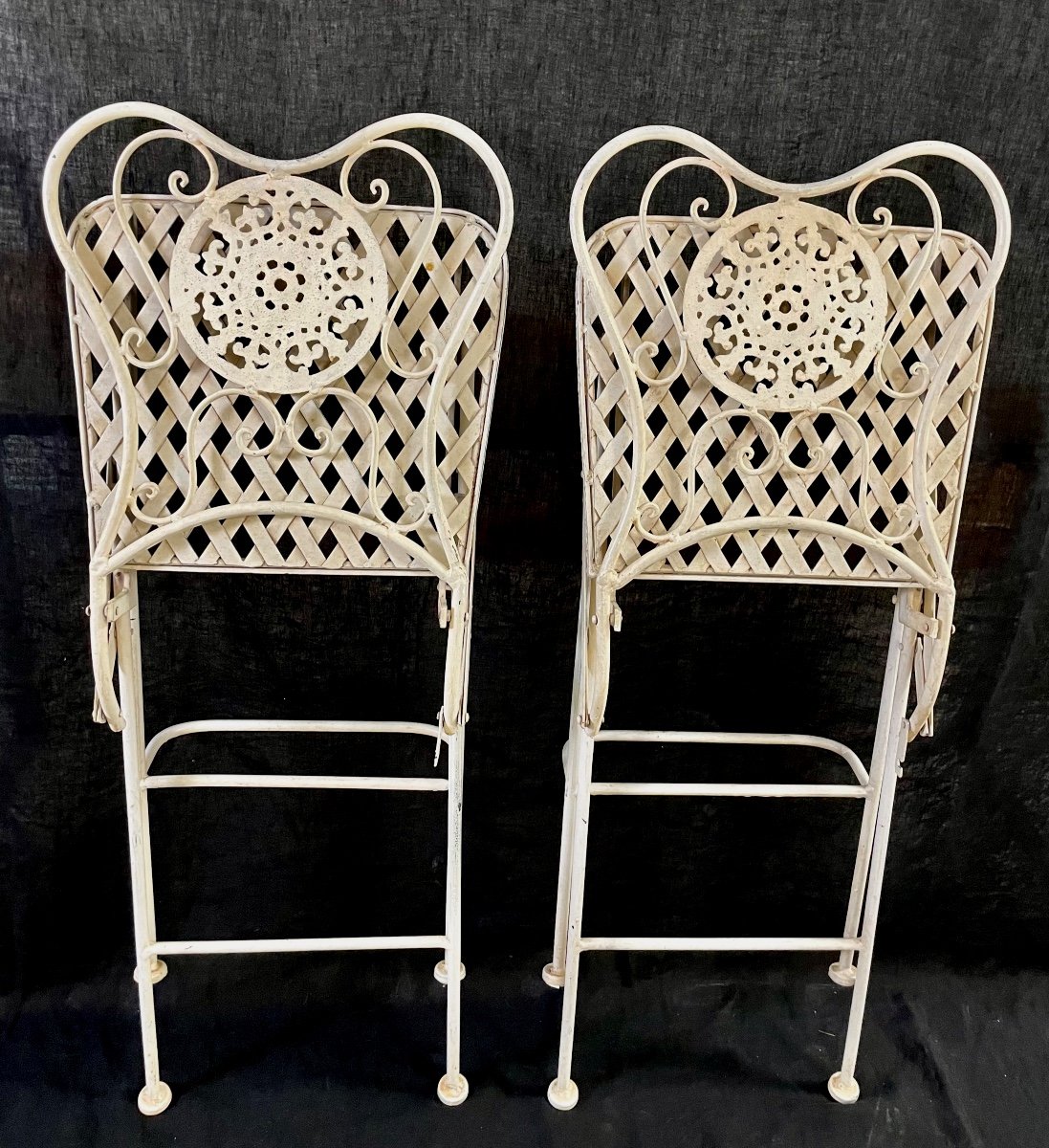 Pair Of Folding Wrought Iron High Chairs-photo-4