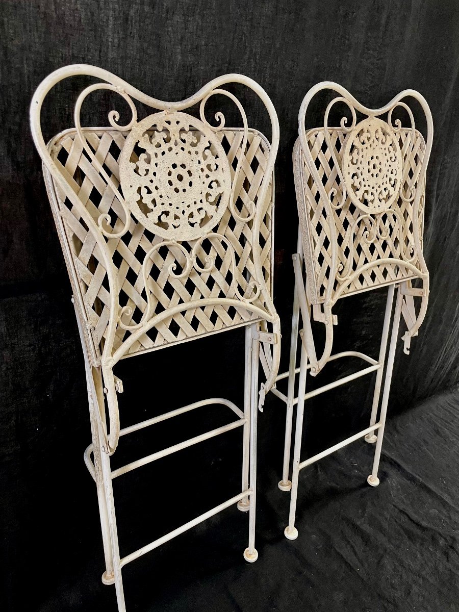 Pair Of Folding Wrought Iron High Chairs-photo-5