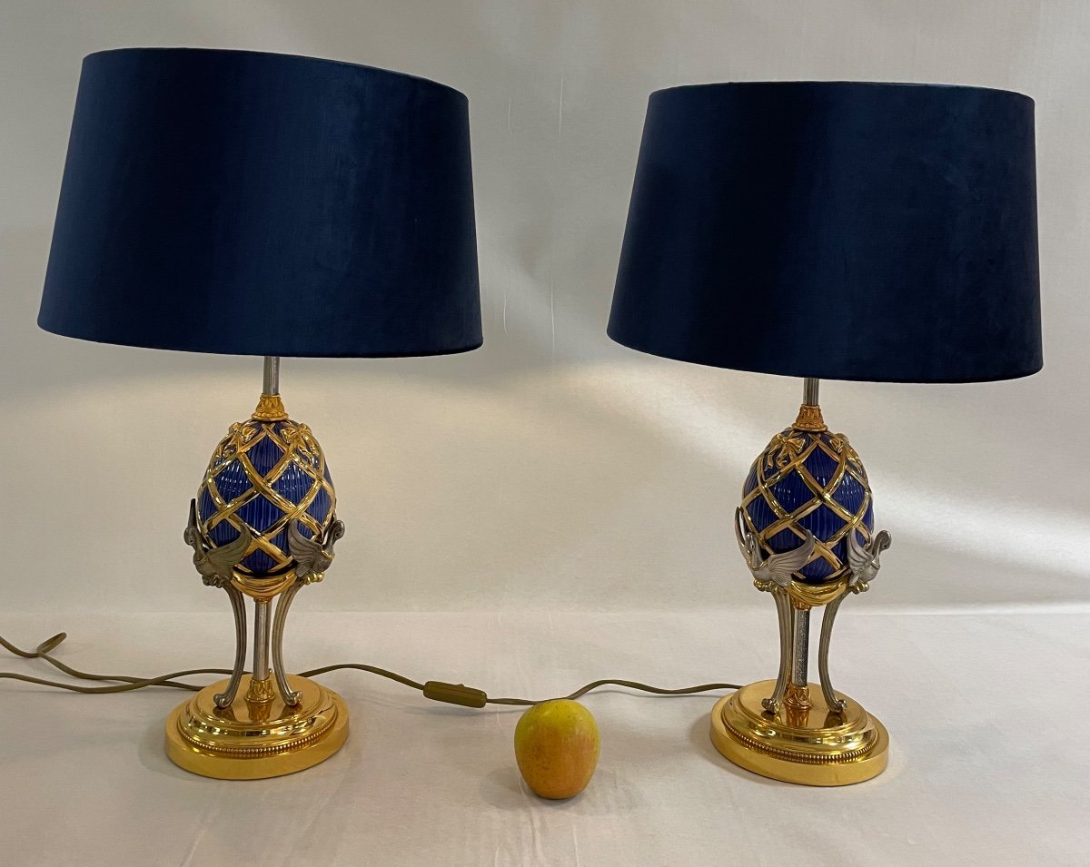 Paire De Lampes Igor Carl Fabergé Oeuf-photo-2