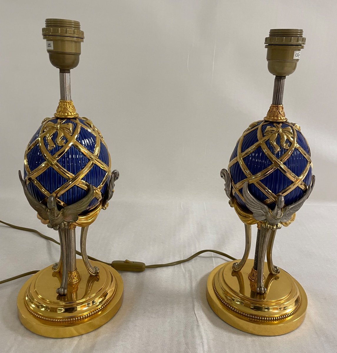 Paire De Lampes Igor Carl Fabergé Oeuf-photo-7