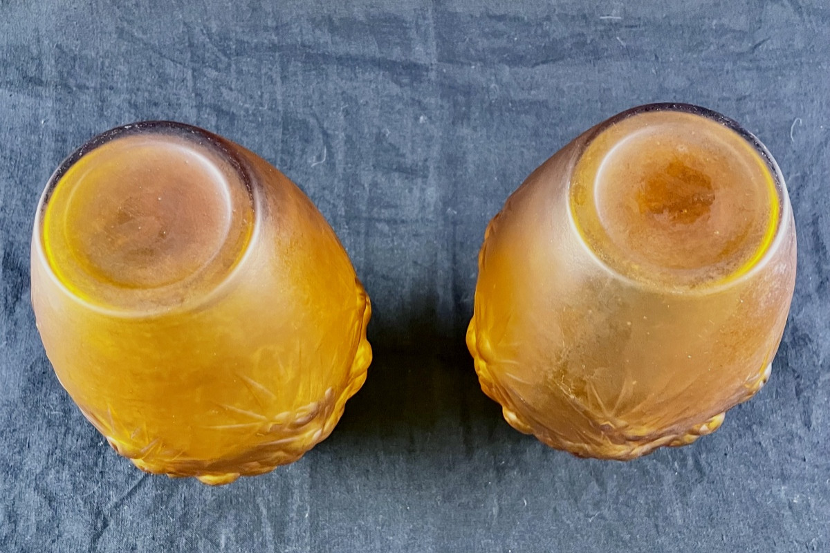 Paire De Vases « pâte De Verre Ambrée »-photo-2