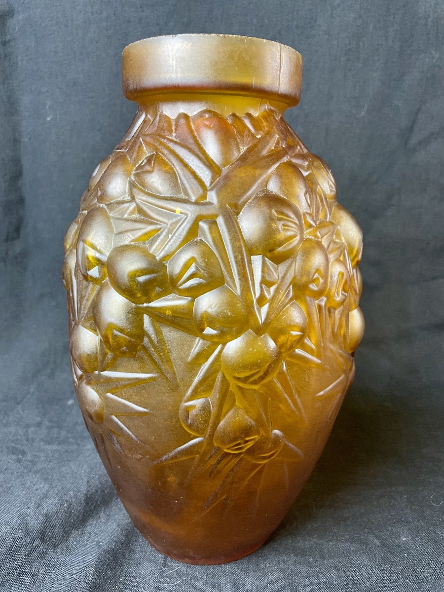 Paire De Vases « pâte De Verre Ambrée »-photo-4