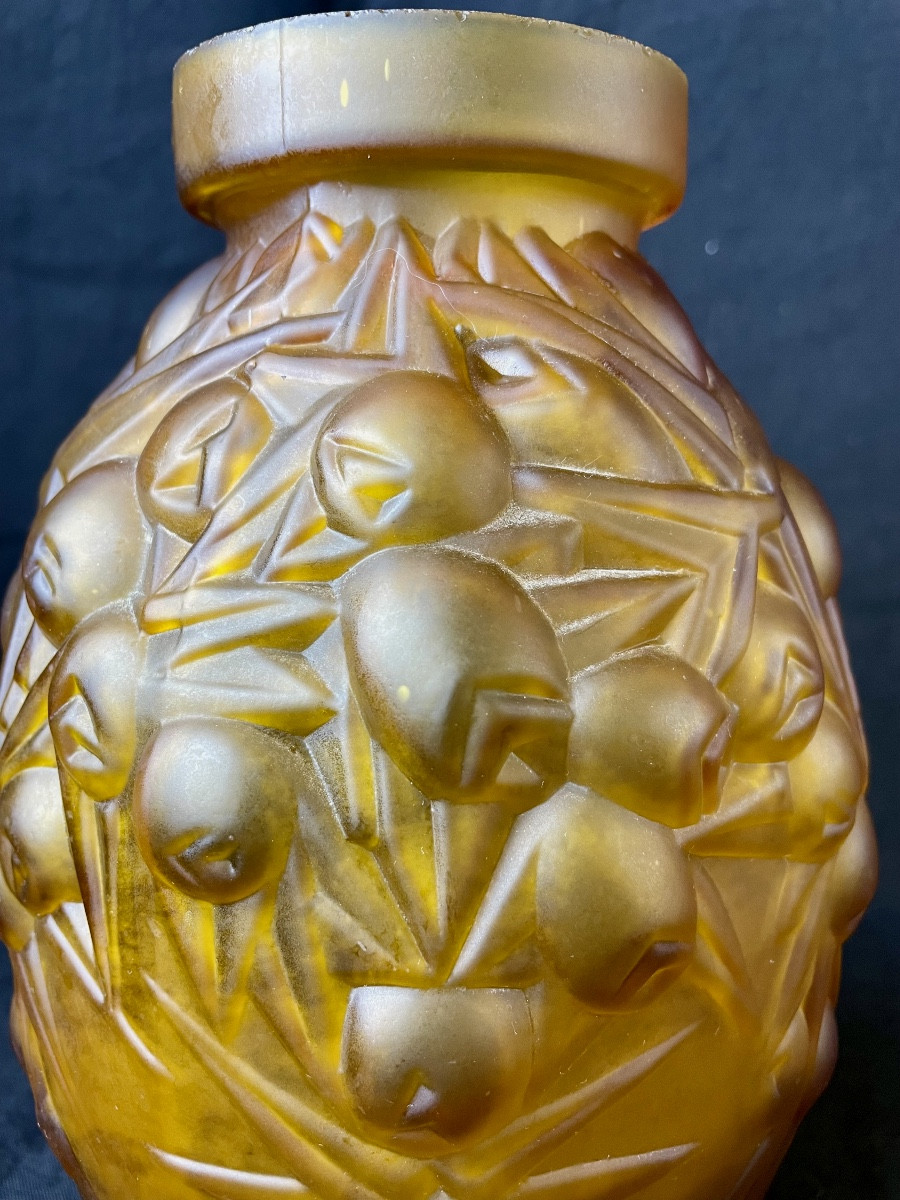 Paire De Vases « pâte De Verre Ambrée »-photo-1