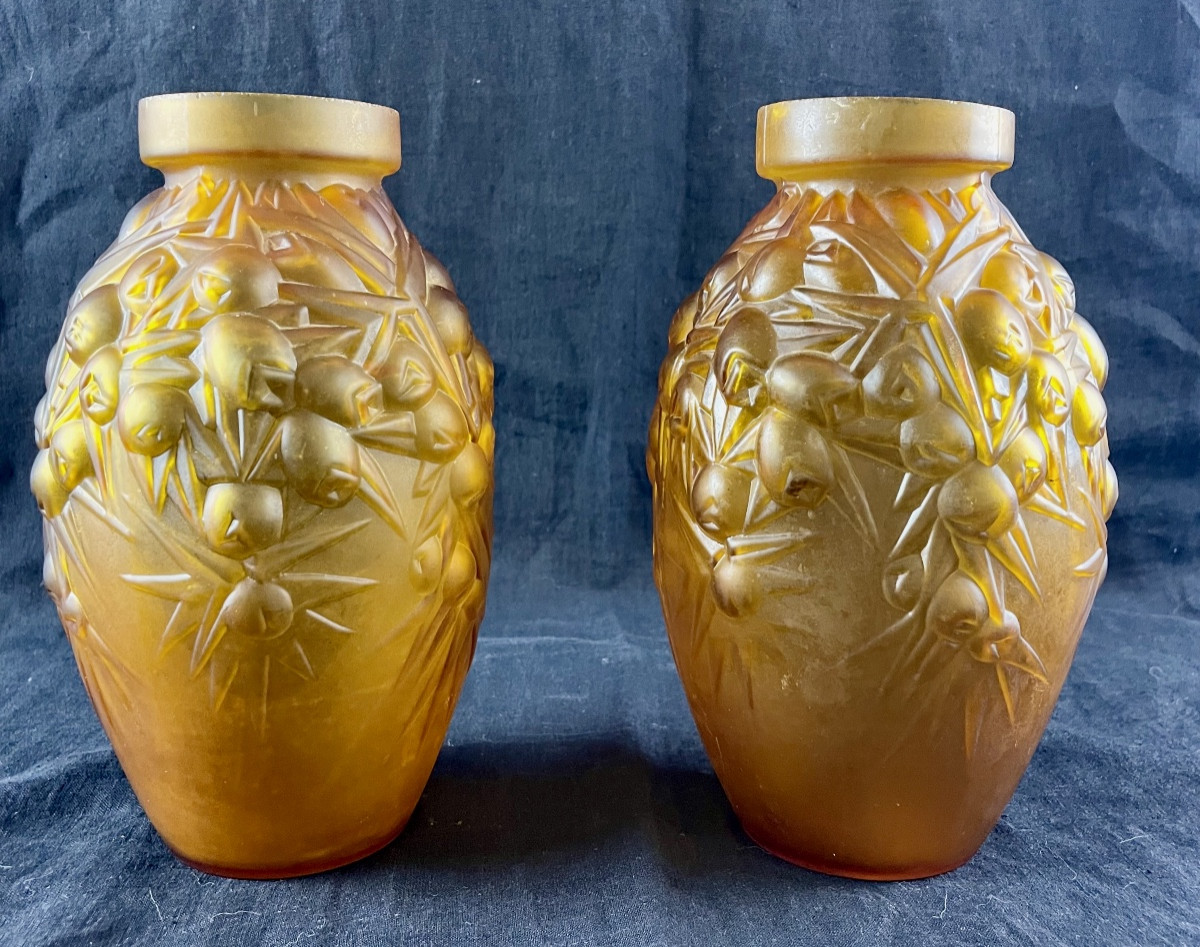 Pair Of “amber Glass Paste” Vases