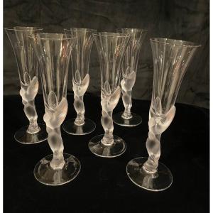 6 Flûtes  à Champagne « colombes Des Neiges » Igor Carl Fabergé.