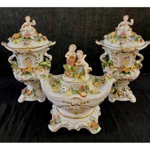 Garniture « pots Pourris » Porcelaine Cappodimonte