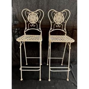 Pair Of Folding Wrought Iron High Chairs