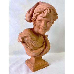 Terracotta Bust Of The “laughing Neapolitan” Signed Carpeaux.