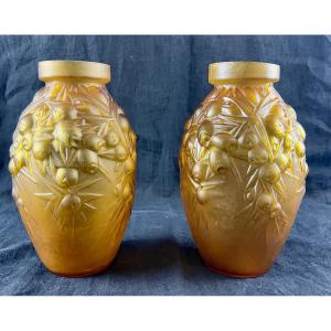 Pair Of “amber Glass Paste” Vases