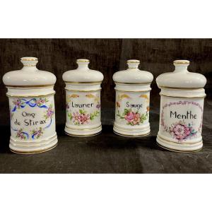 Set Of 4 Hand-painted Porcelain Pillboxes