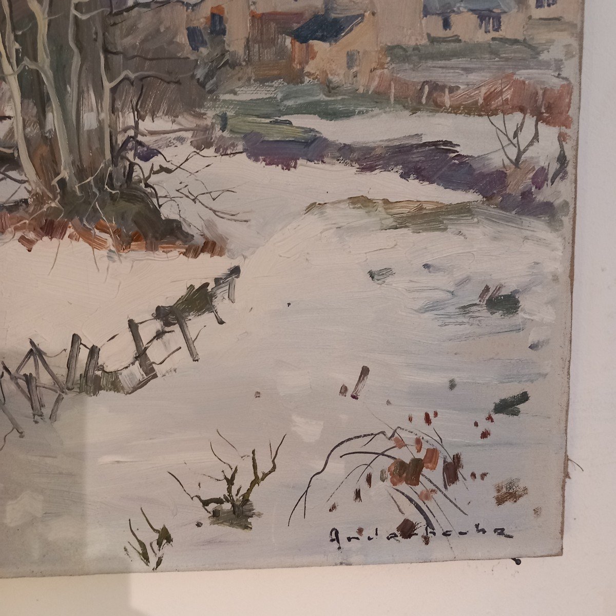 "Paysage de neige", huile sur toile signée "Anderbouhr"-photo-3