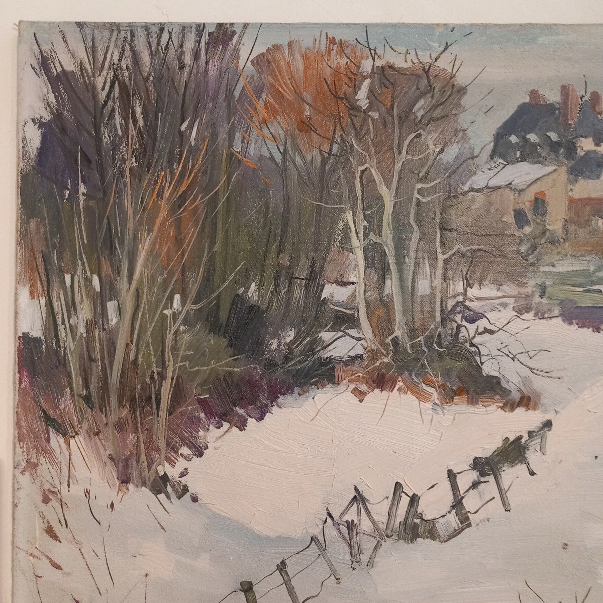 "Paysage de neige", huile sur toile signée "Anderbouhr"-photo-4