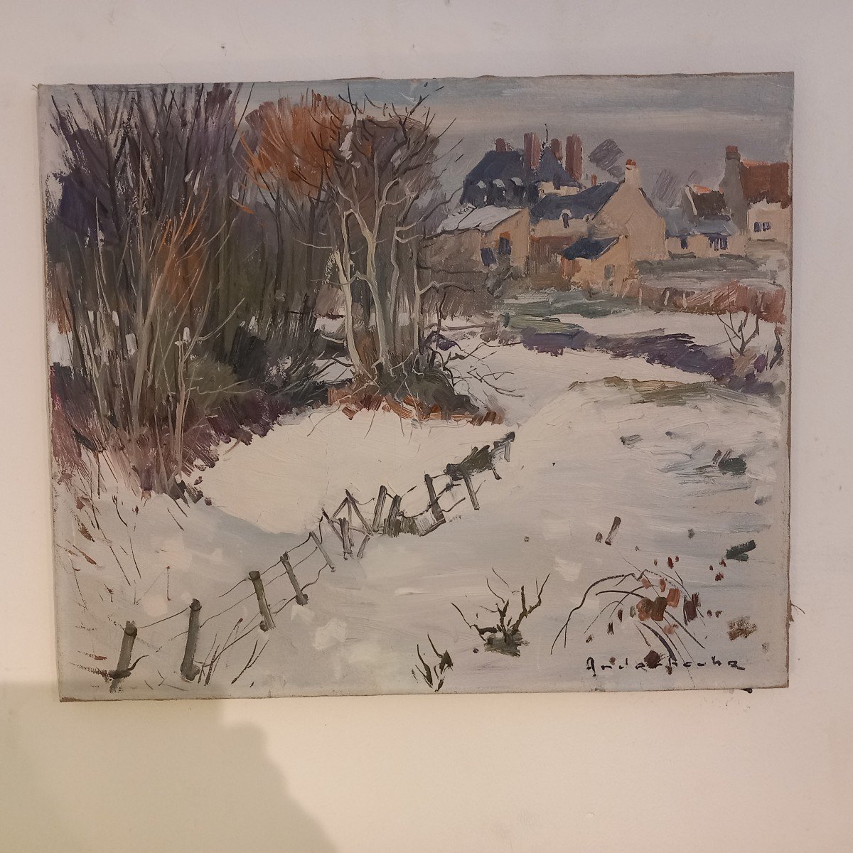 "Paysage de neige", huile sur toile signée "Anderbouhr"-photo-5