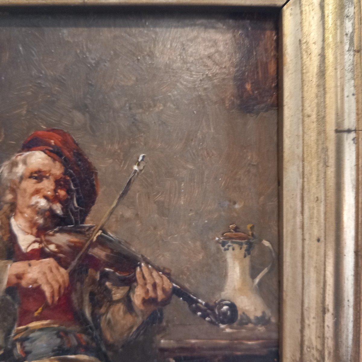 Small Oil On Panel "the Violinist", Dated 7/02/(18)91.-photo-1