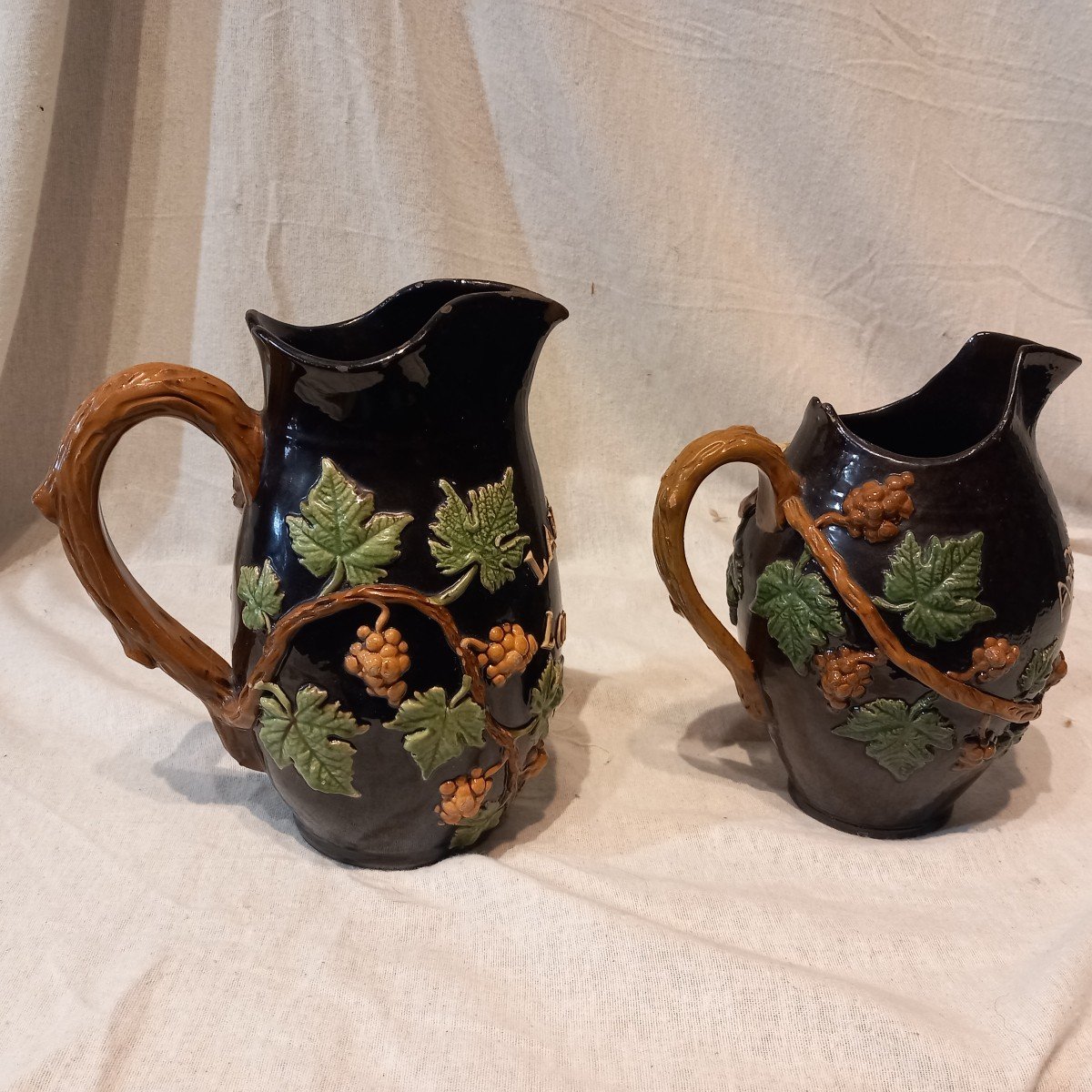 Two Winegrowers' Surname Pitchers, Glazed Terracotta, Early 20th Century.-photo-4