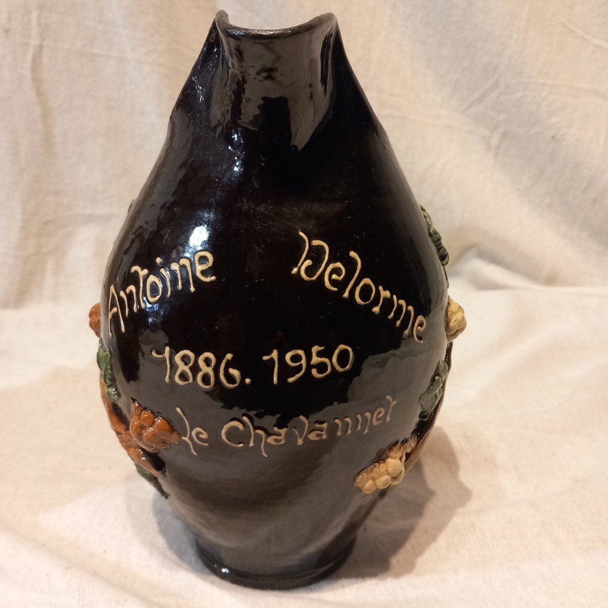 Two Winegrowers' Surname Pitchers, Glazed Terracotta, Early 20th Century.-photo-2
