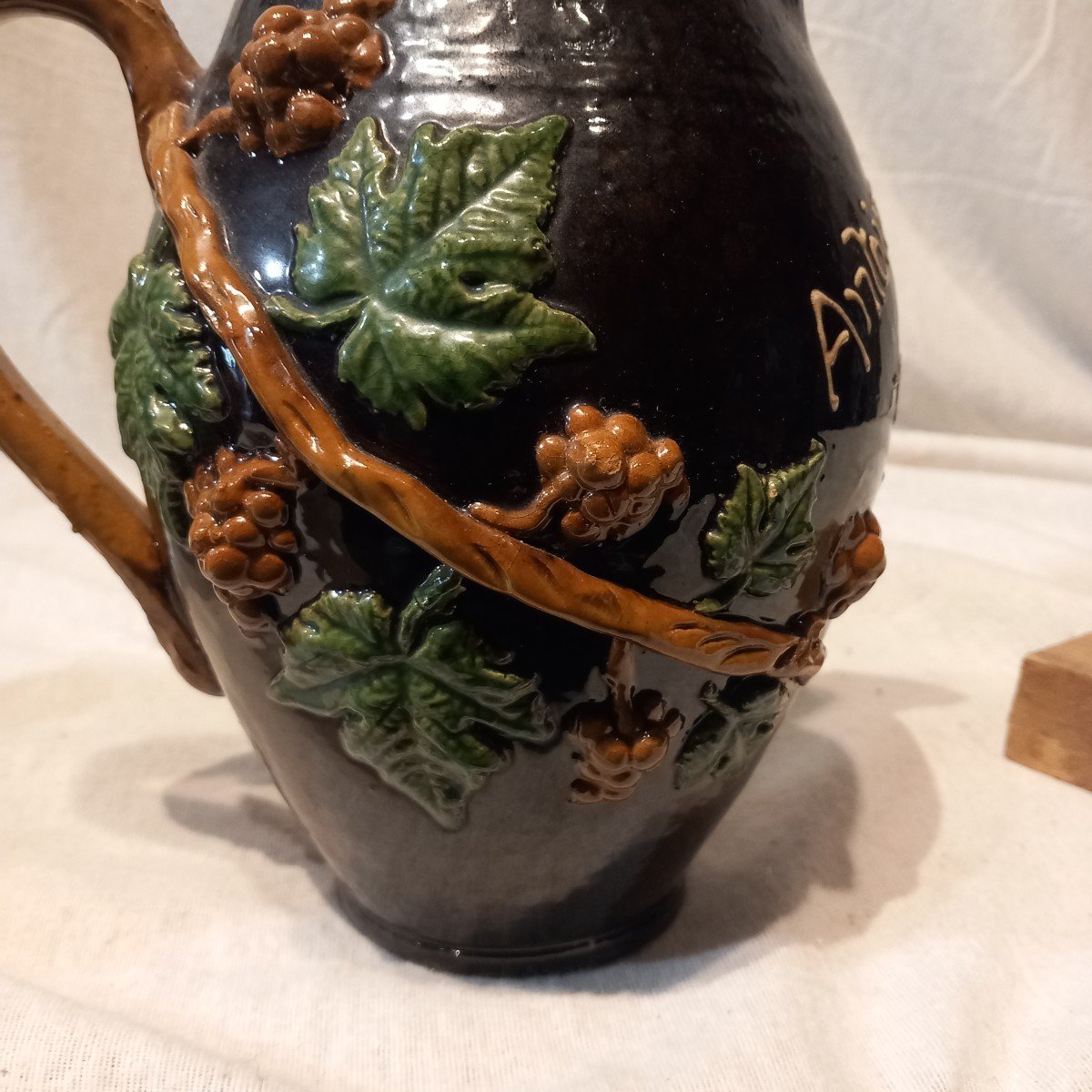 Two Winegrowers' Surname Pitchers, Glazed Terracotta, Early 20th Century.-photo-8
