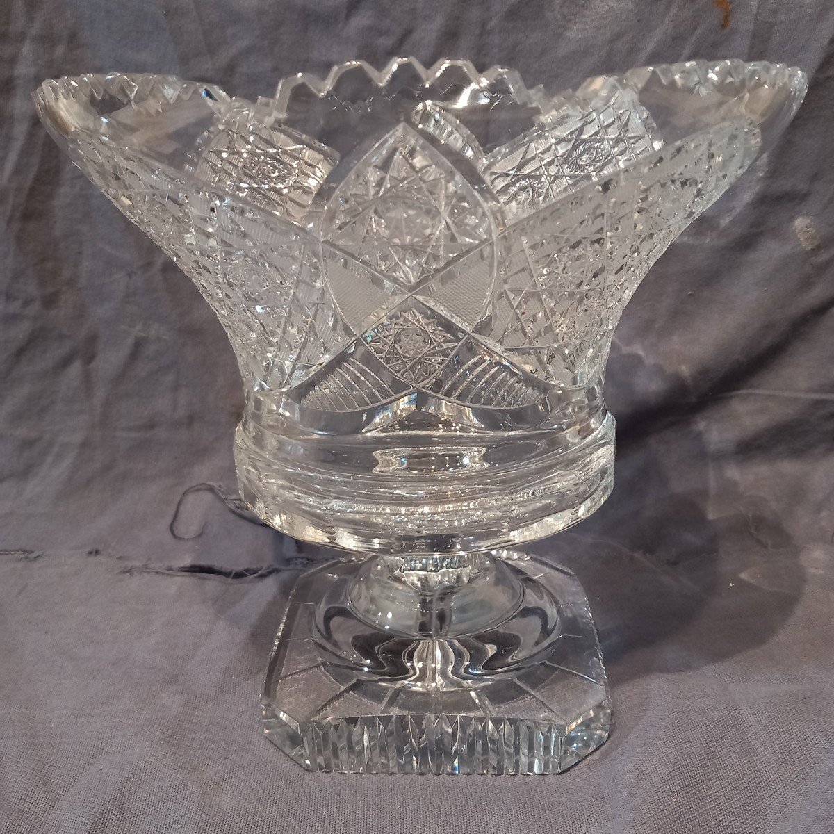 Cut Crystal Crater Vase, Bohemia Early 20th Century.-photo-2