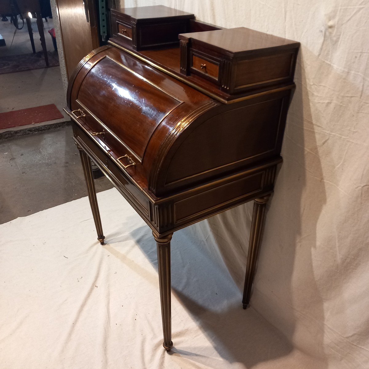 Small Louis XVI Cylinder Desk, Mahogany, Napoleon III Period-photo-4