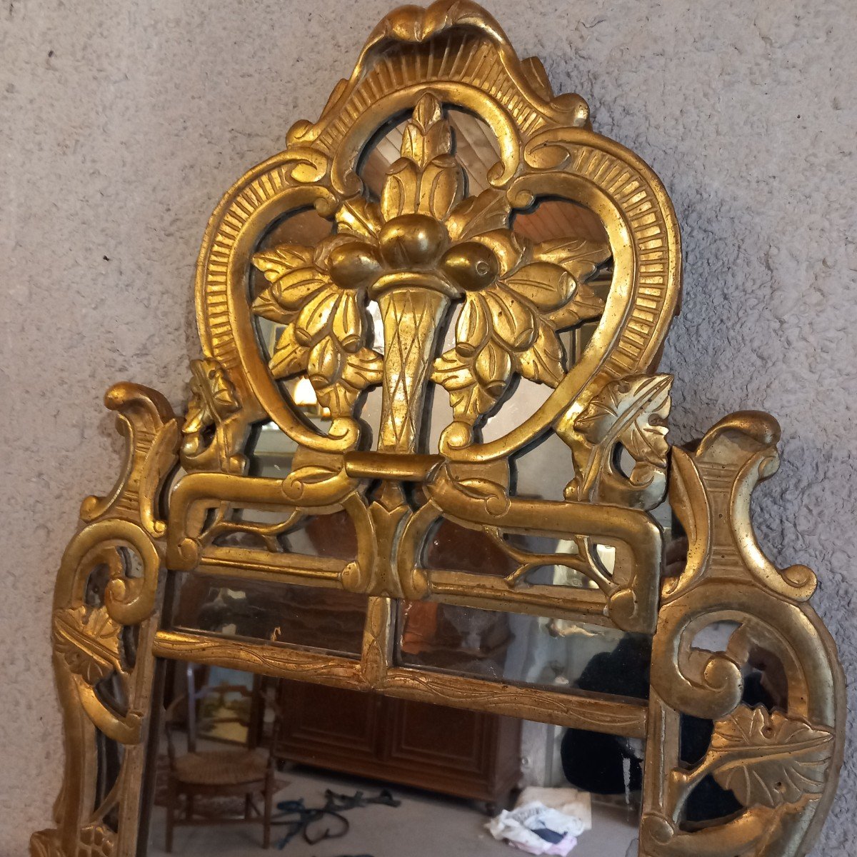 Large Beaucairois Mirror, Gilded Wood, Provence 18th Century.-photo-3