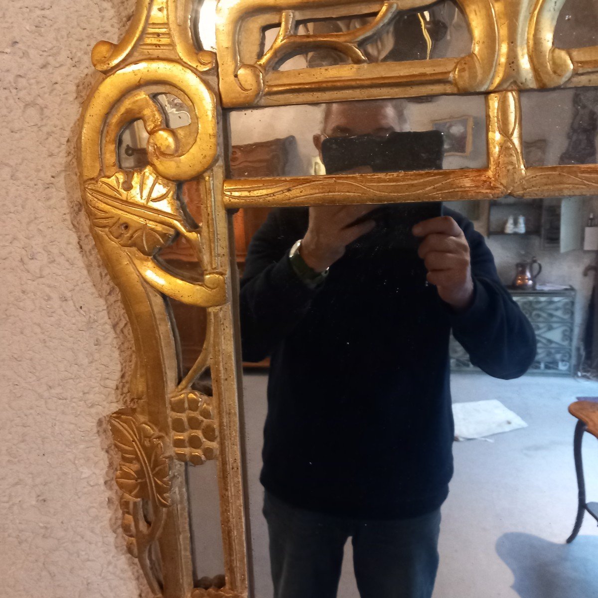 Large Beaucairois Mirror, Gilded Wood, Provence 18th Century.-photo-3