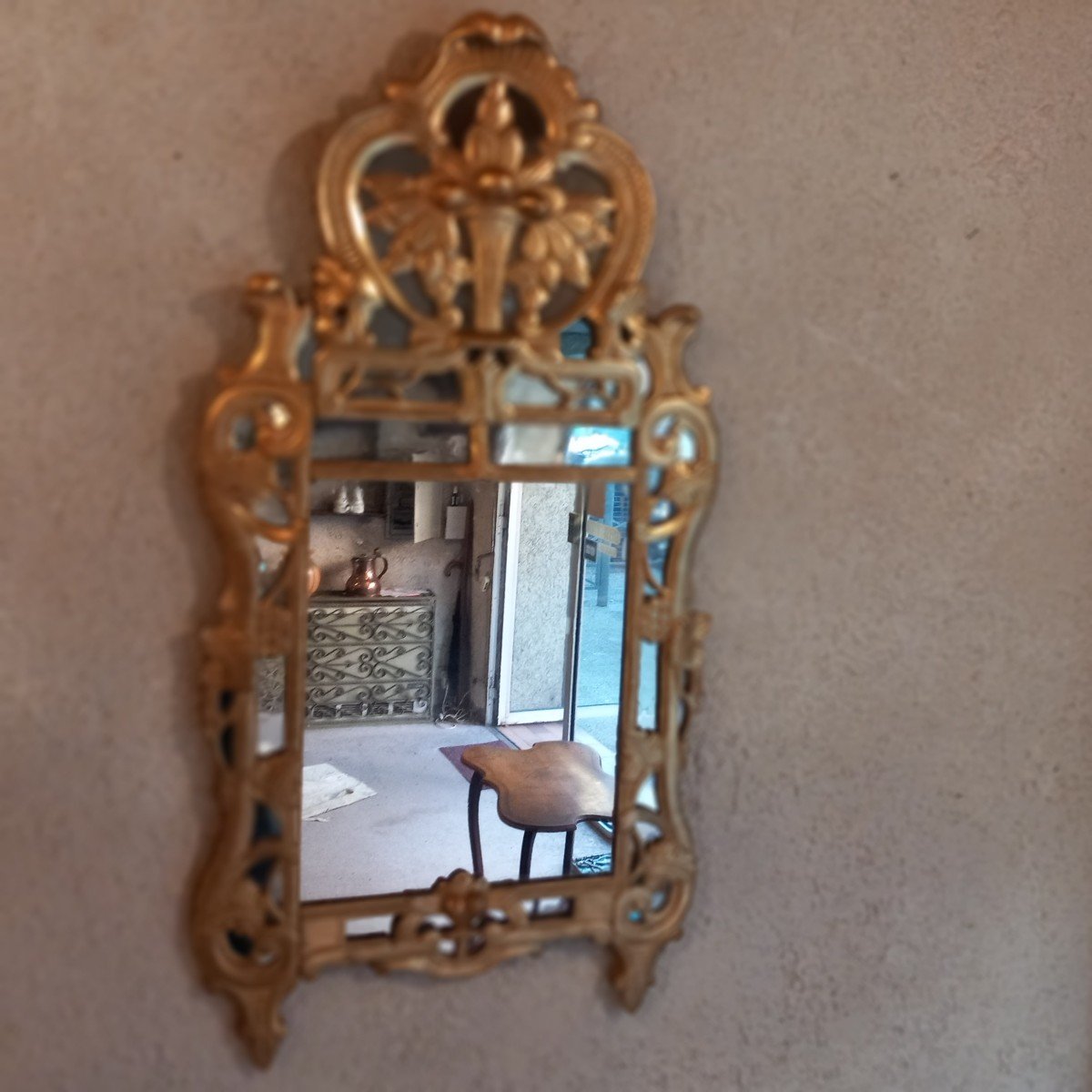 Large Beaucairois Mirror, Gilded Wood, Provence 18th Century.-photo-7