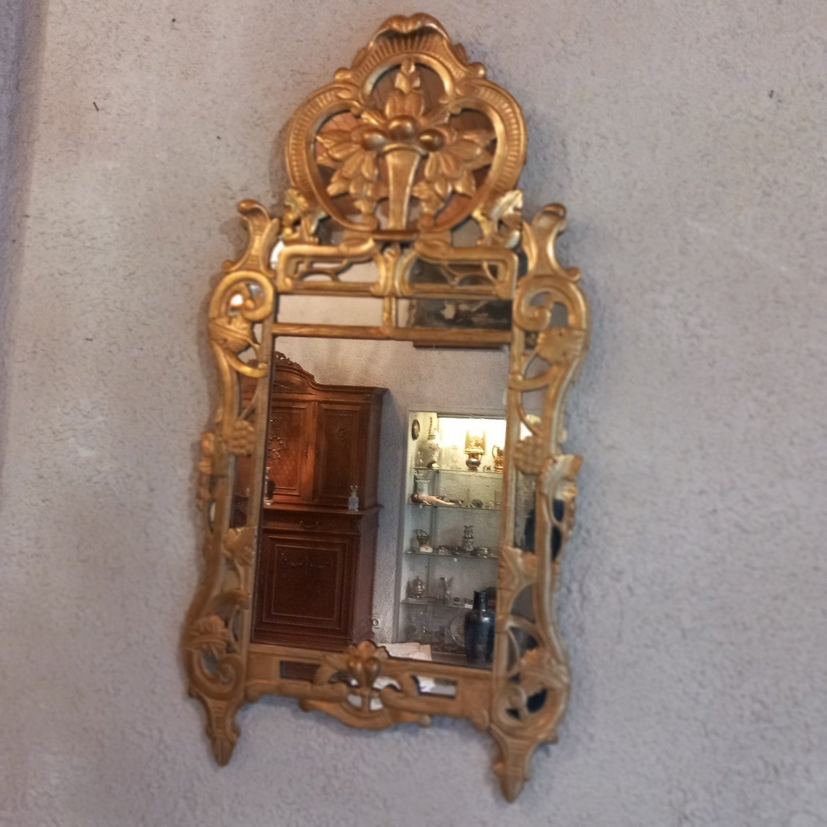 Large Beaucairois Mirror, Gilded Wood, Provence 18th Century.