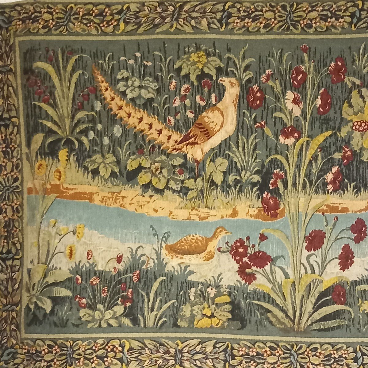 Aubusson Tapestry, Greenery: "water's Edge". Wool Core Replica By Robert Four.-photo-2