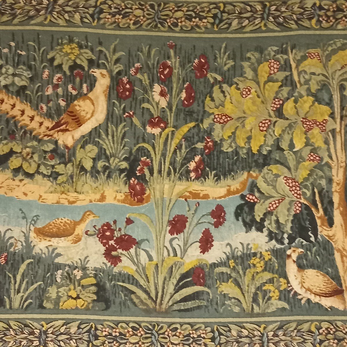 Aubusson Tapestry, Greenery: "water's Edge". Wool Core Replica By Robert Four.-photo-3