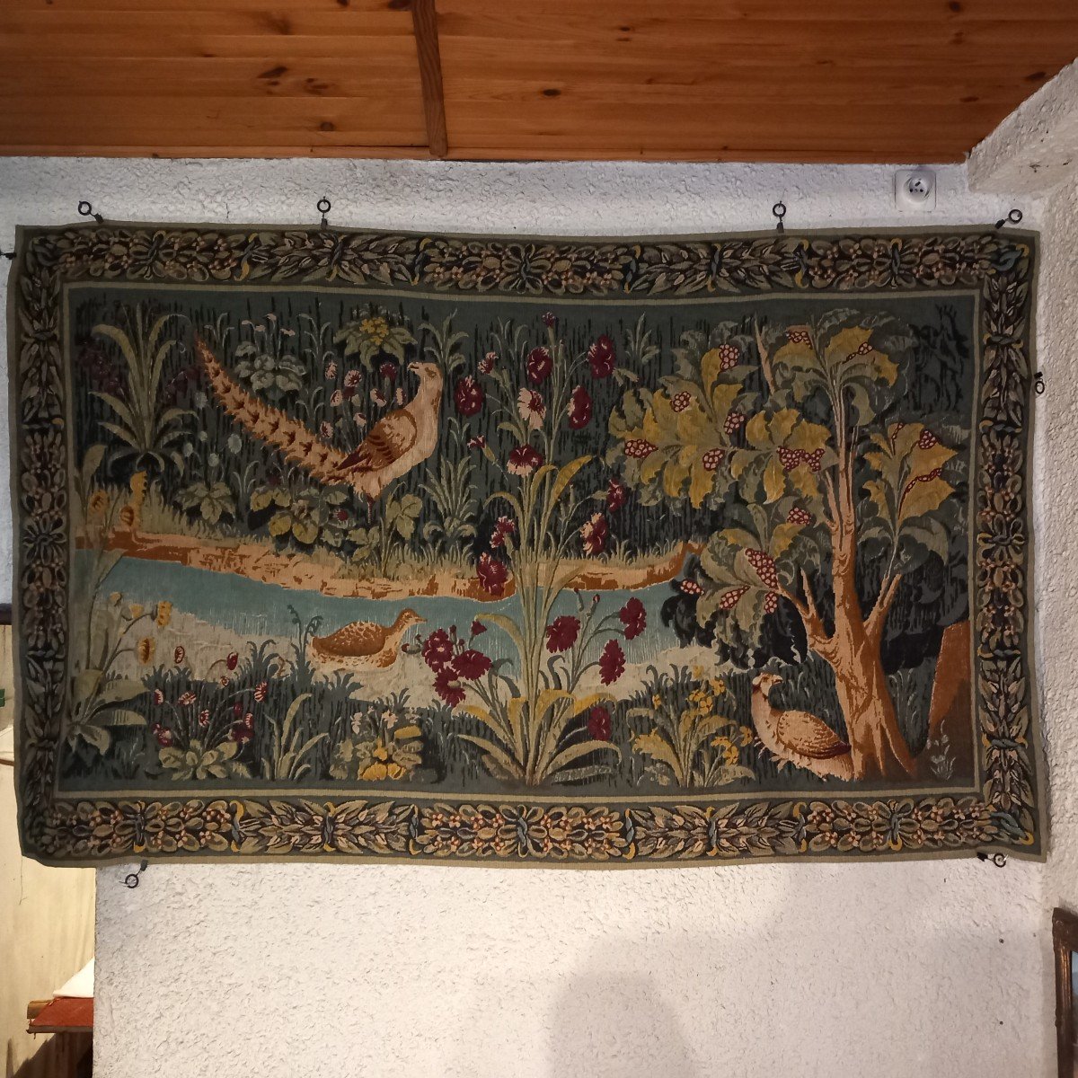 Aubusson Tapestry, Greenery: "water's Edge". Wool Core Replica By Robert Four.