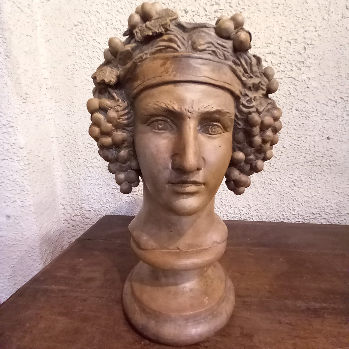 Head Of Young Dionysus, (in Rome Bacchus) Sculpture In Solid Terracotta.-photo-2