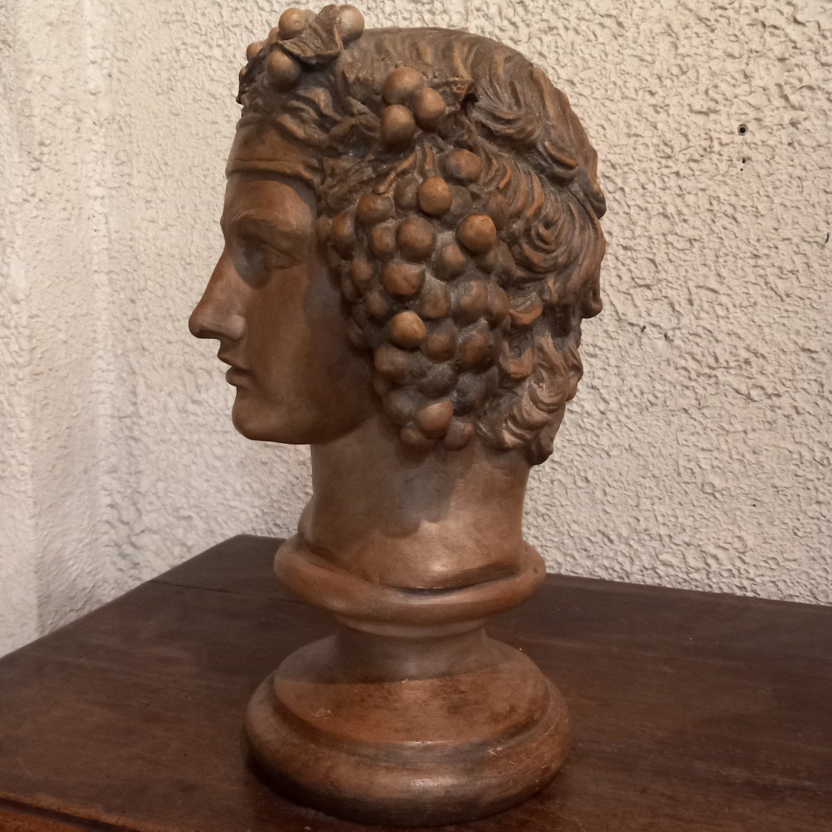 Head Of Young Dionysus, (in Rome Bacchus) Sculpture In Solid Terracotta.