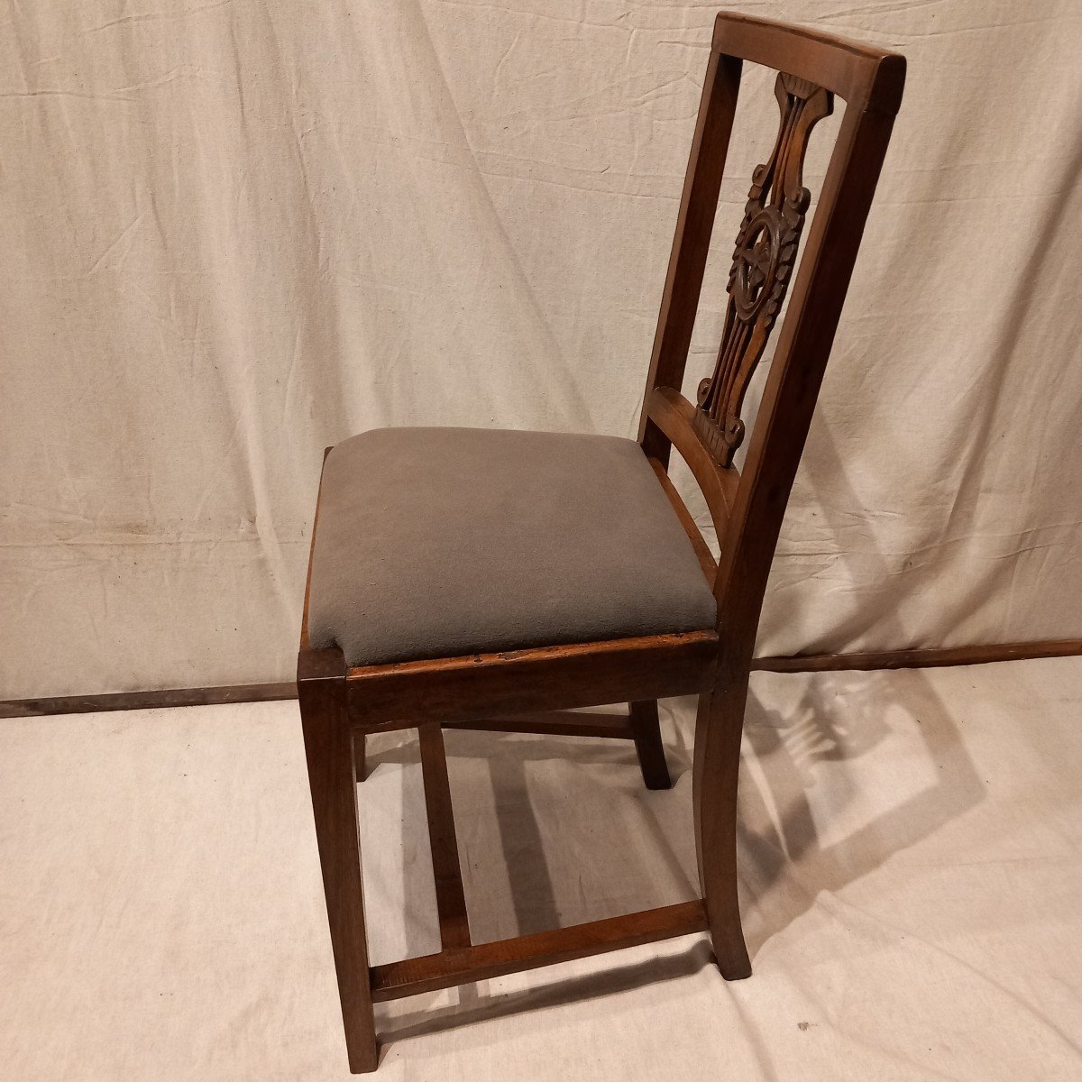 Set Of Six "lyre" Chairs, Restoration Period, In Walnut.-photo-2