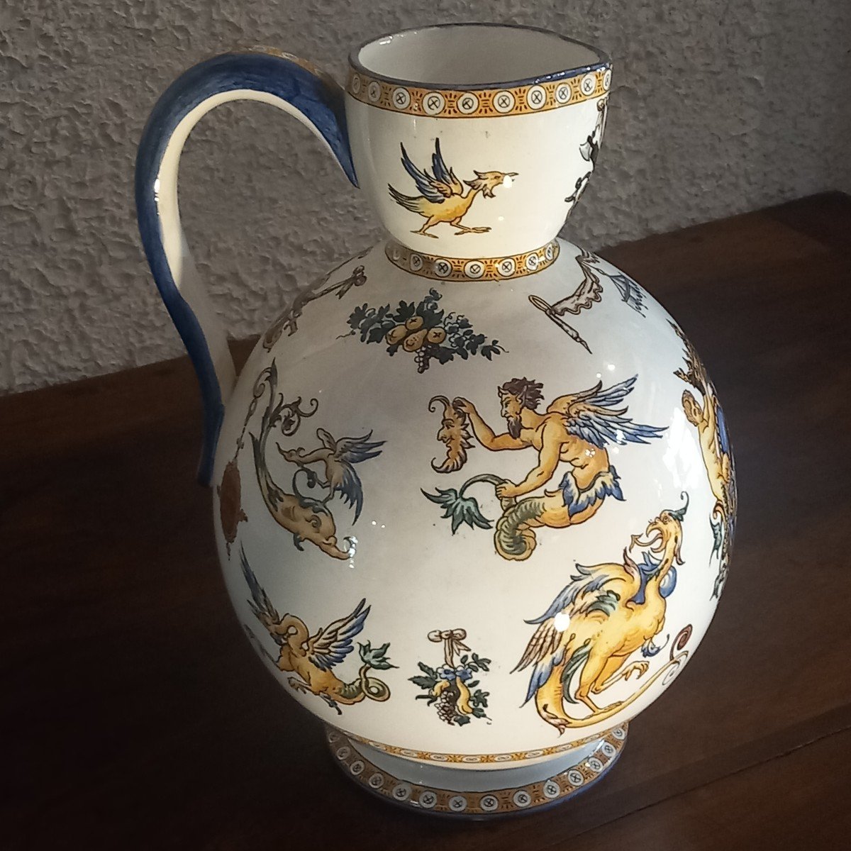 Large Cider Pitcher, Gien Earthenware, 19th Century.-photo-2