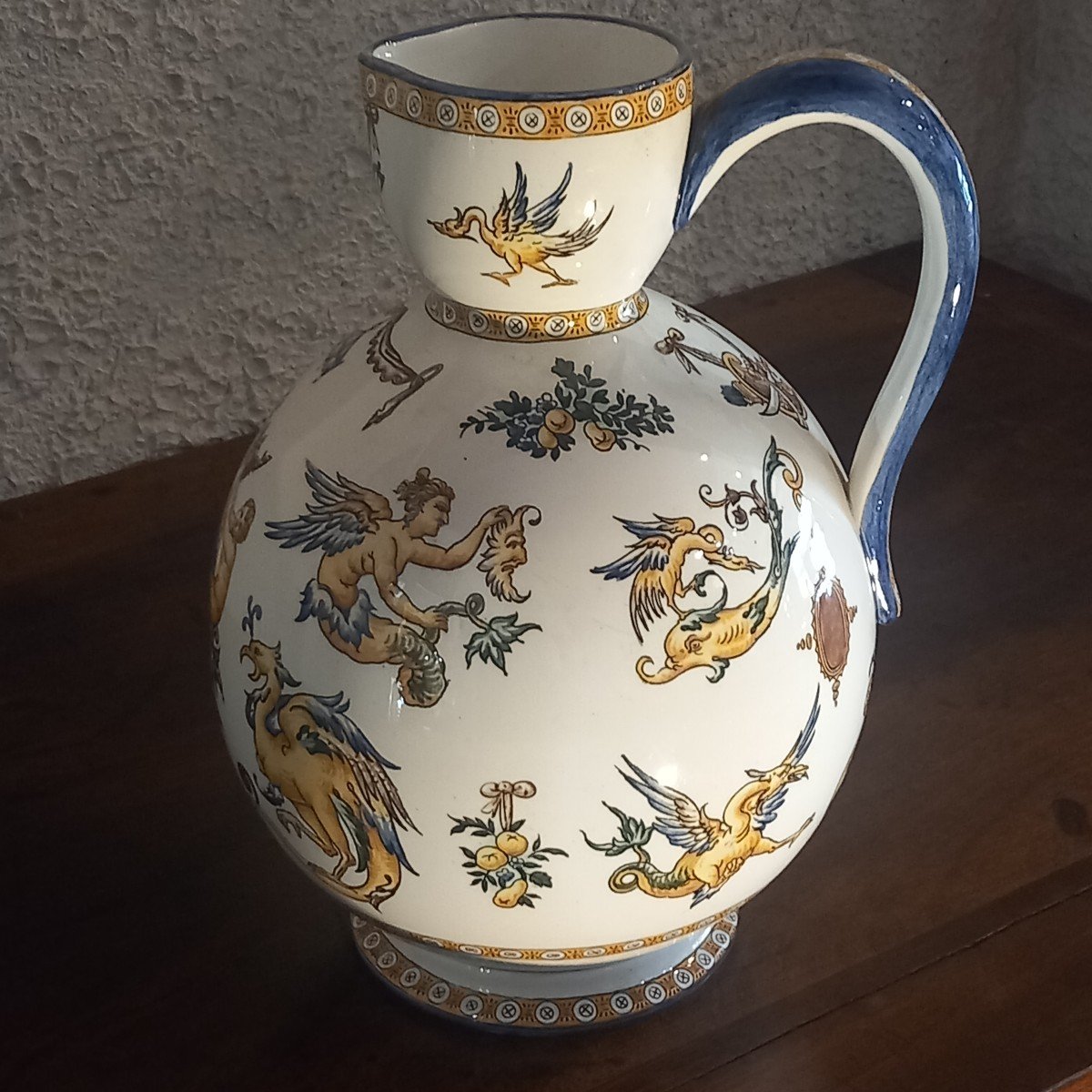 Large Cider Pitcher, Gien Earthenware, 19th Century.-photo-4