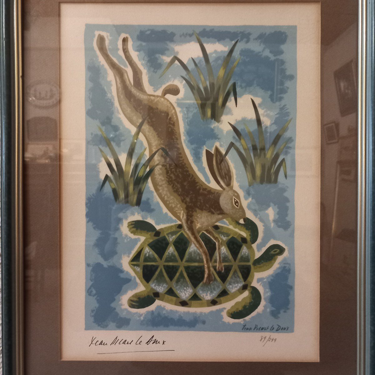 Original Lithograph By Jean Picart Le Doux, "the Hare And The Tortoise".-photo-2