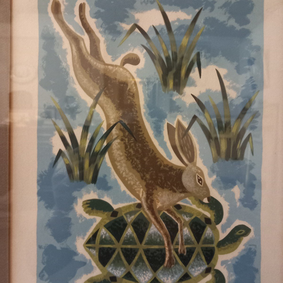 Original Lithograph By Jean Picart Le Doux, "the Hare And The Tortoise".-photo-3