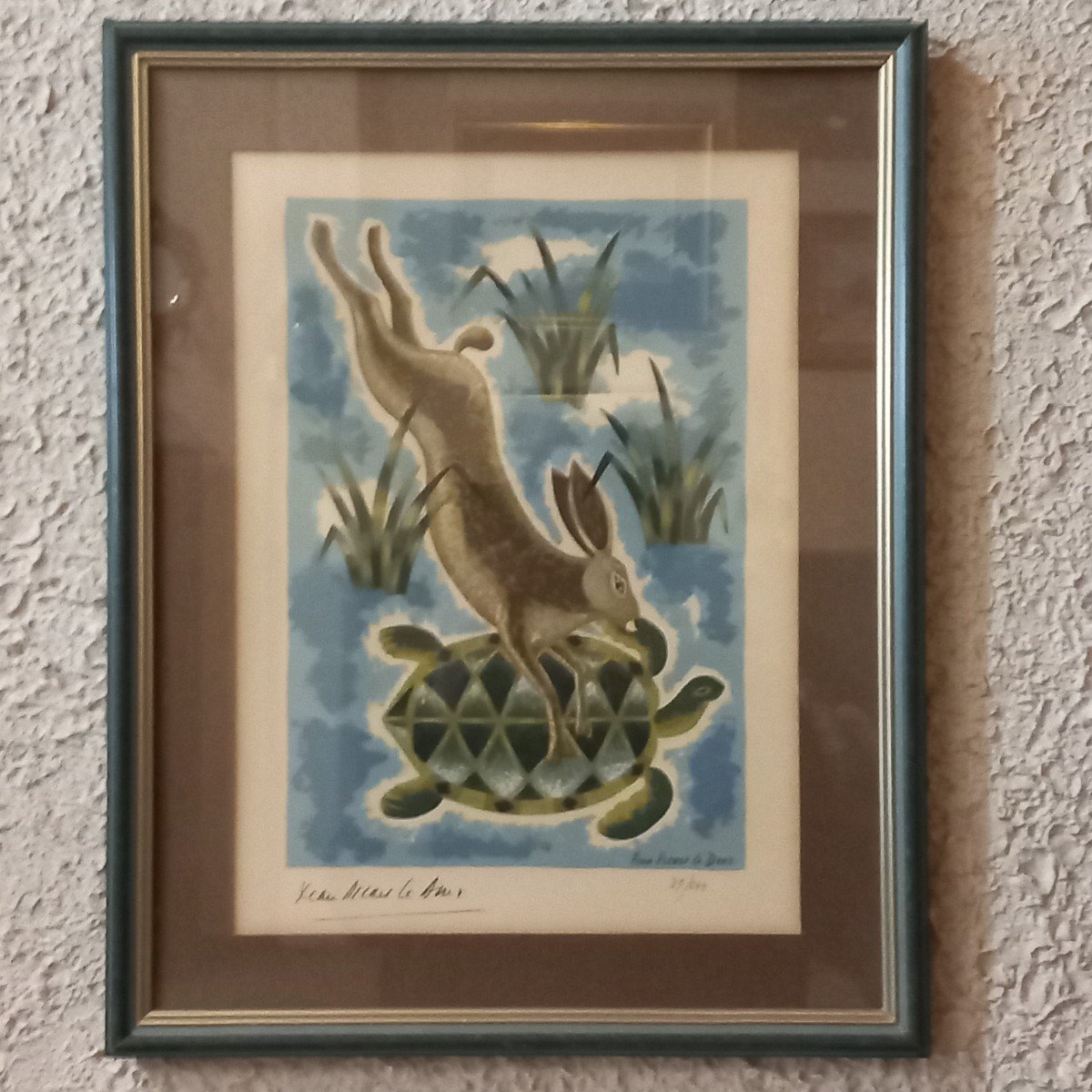 Original Lithograph By Jean Picart Le Doux, "the Hare And The Tortoise".