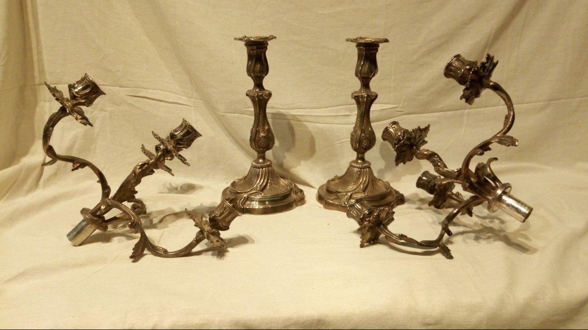 Pair Of Louis XV Silvered Bronze Candelabra, 19th Time.-photo-6