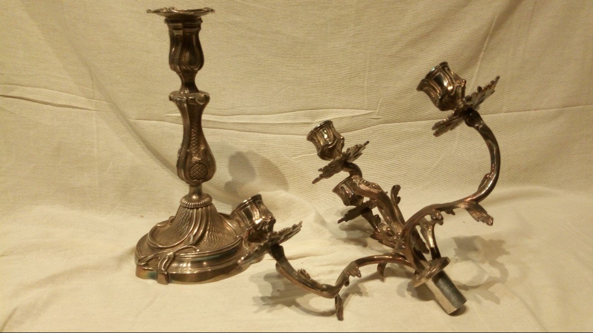 Pair Of Louis XV Silvered Bronze Candelabra, 19th Time.-photo-7