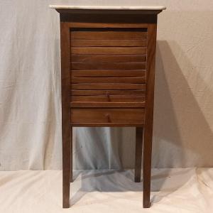 Small Curtained Bedside Table; Walnut, 19th Century.
