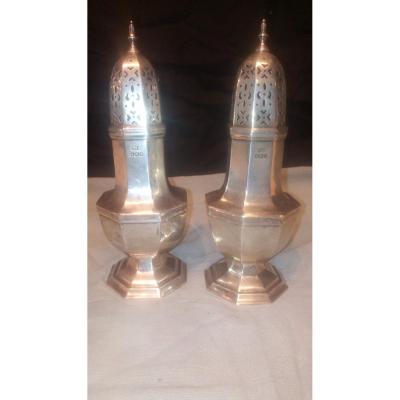 Pair Of Silver Shakers. England Late 19th-early 20th