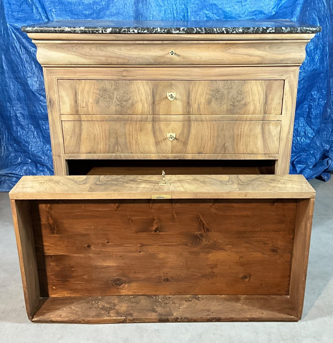 Commode Française Louis Philippe Du XIXème siècle En Ronce De Noyer-photo-4