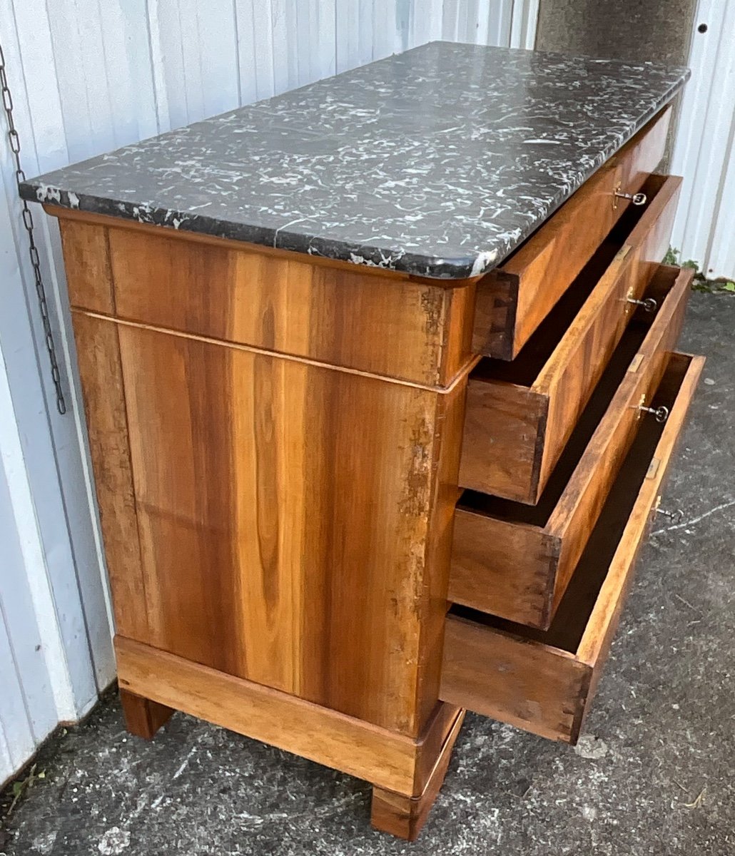 Commode Style Louis Philippe Period Late 19th Ronce De Noyer 4 Drawers Marble Grey Saint Anne-photo-2